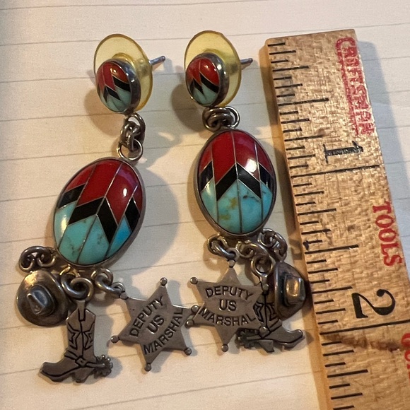 RARE Carolyn Pollack D.T. 925 Sterling Relios Dangle charms earrings turquoise